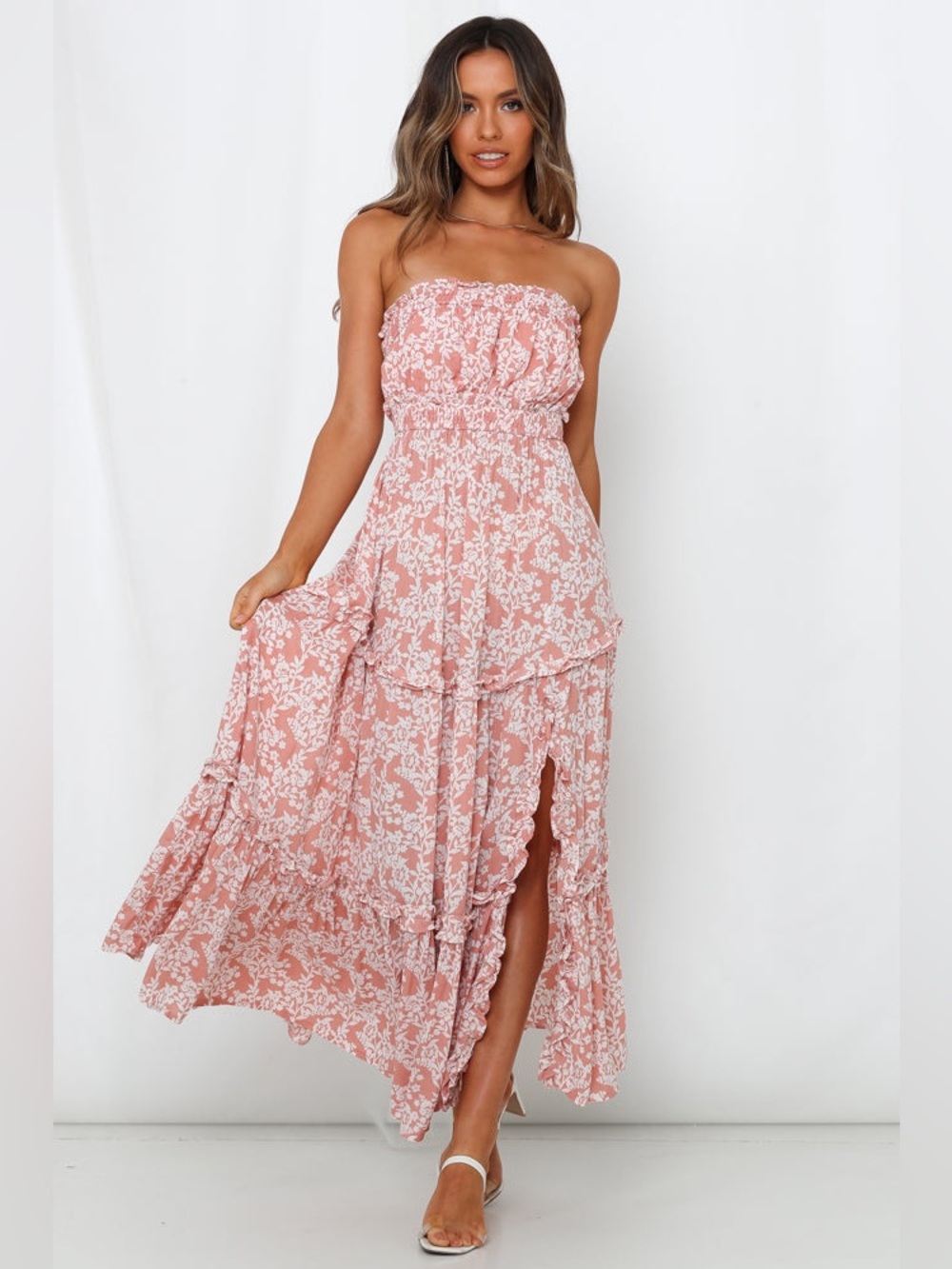 Hello Molly Dusty Rose Floral Strapless Maxi Dress